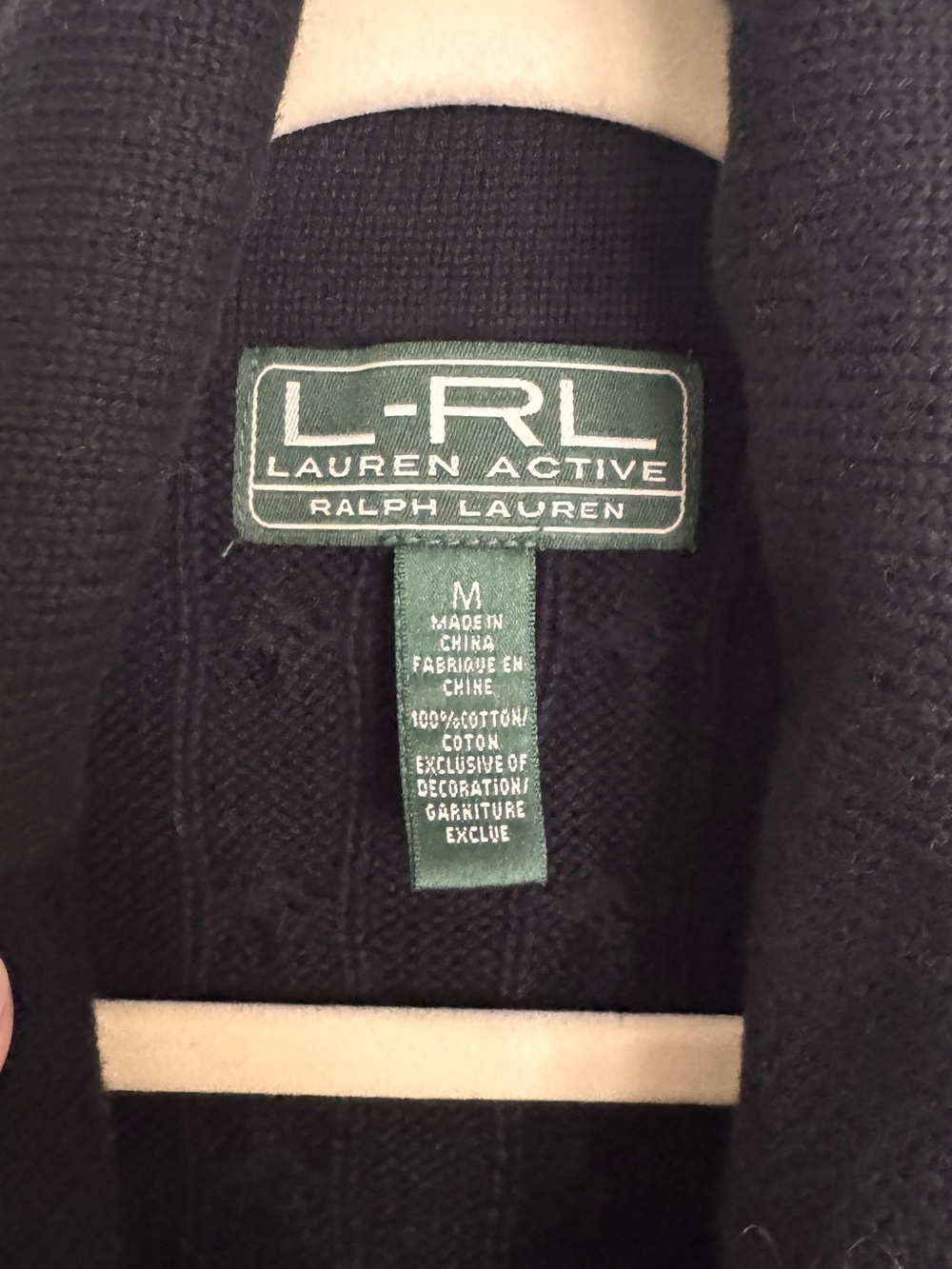 Ralph Lauren Black Shawl-Collar Cable Knit Cardigan with White Trim - Picture 4 of 5